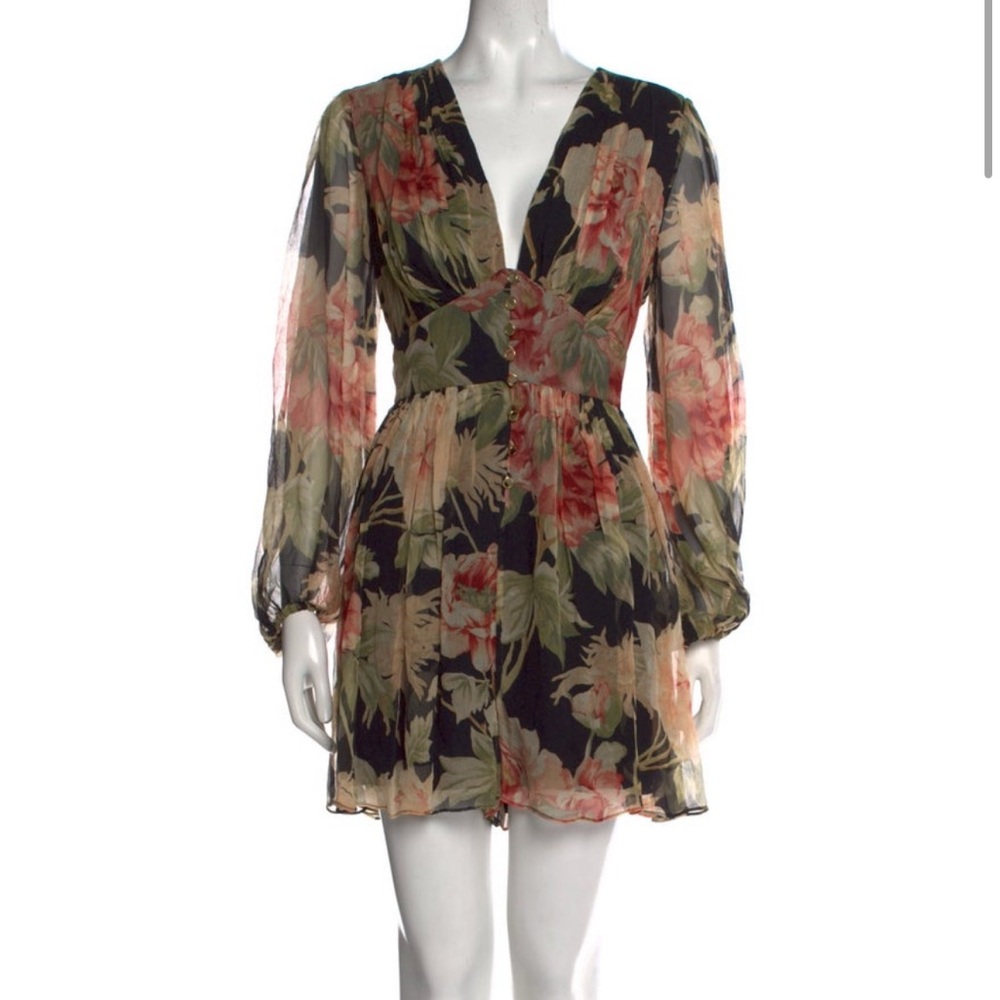NWT Zimmermann Silk Floral Print Deep V Neck Romper Size 3